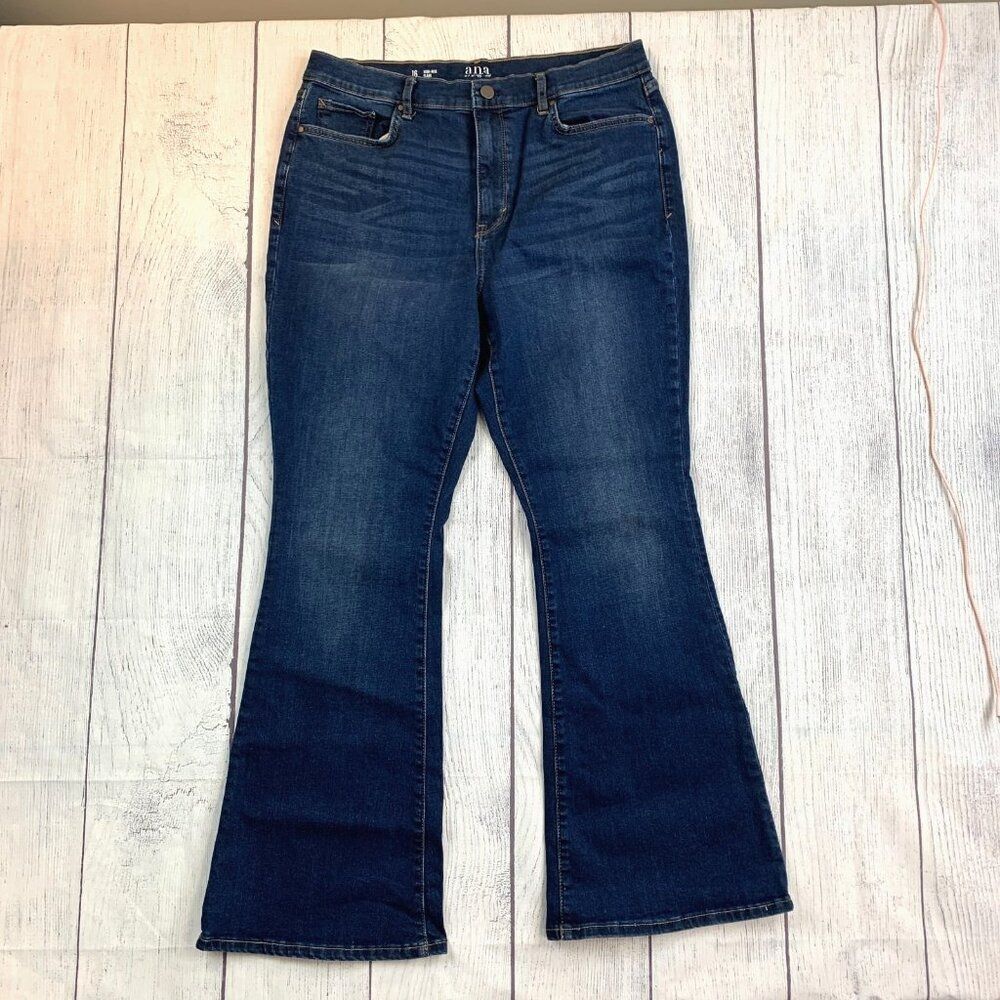 A.N.A. Jeans sz 16 High Rise Flare Leg Dark Wash Stretch Inseam 30.5"
